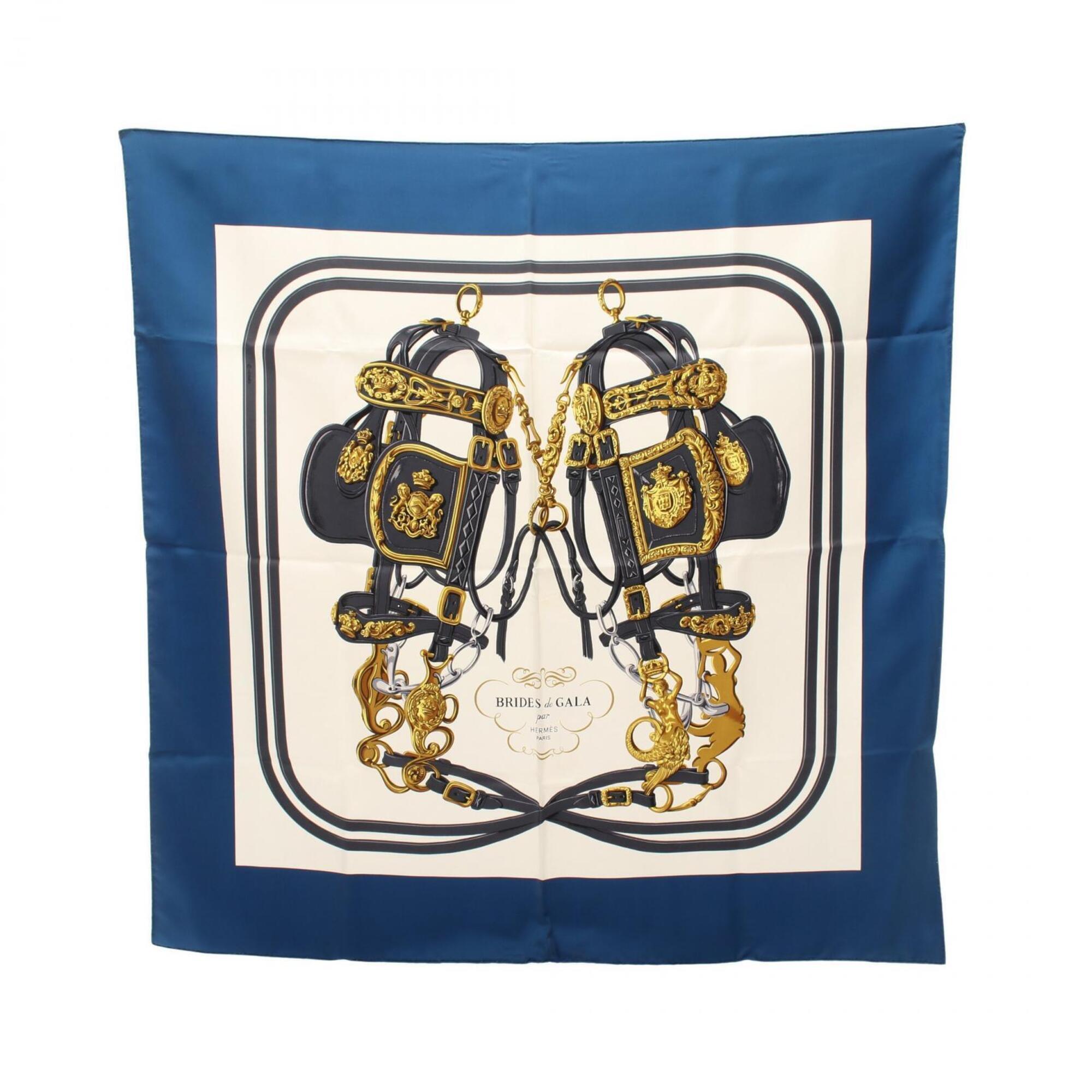 Hermes Authentic Blue Silk Scarf